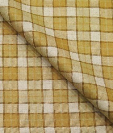 Absoluto Mustard Yellow & Beige Checks Unstitched Thick Terry Rayon Blazer Fabric