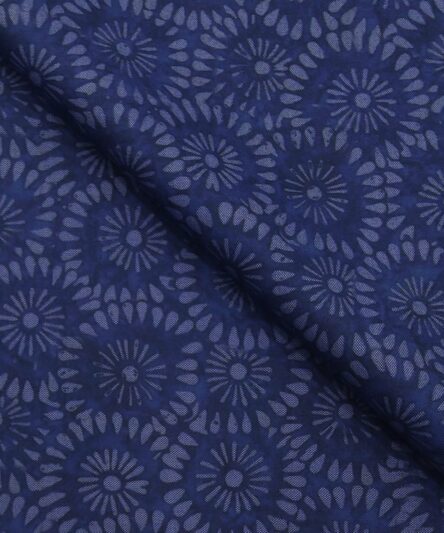 Absoluto Dark Blue Floral Printed Unstitched Terry Rayon Bandhgala or Blazer Fabric