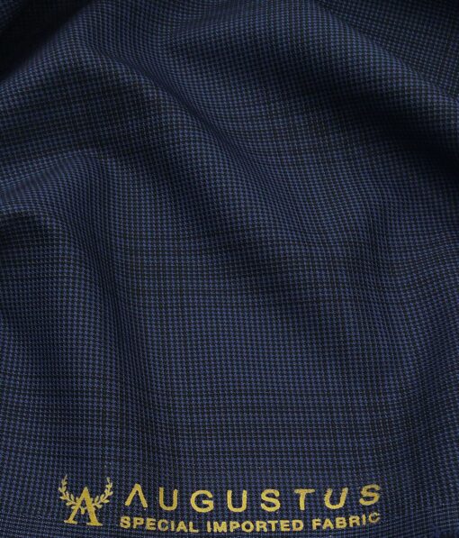 Augustus Denim Blue Structured Cum Checks Terry Rayon Suiting Fabric