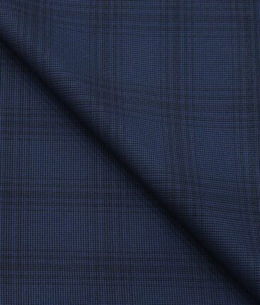 Augustus Denim Blue Structured Cum Checks Terry Rayon Suiting Fabric
