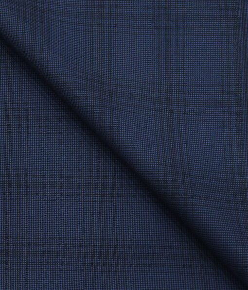 Augustus Denim Blue Structured Cum Checks Terry Rayon Suiting Fabric