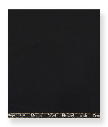 Cadini Italy by Siyaram's 60% Merino Wool Super 140's Black Solid Satin Weave Unstitched Exotic Suit Fabric (3.25 Meter)