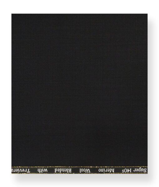 Cadini Italy by Siyaram's 60% Merino Wool Super 140's Black Structured Unstitched Exotic Suit Fabric (3.25 Meter)