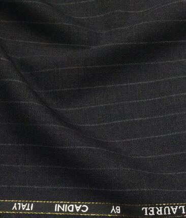 Cadini Italy by Siyaram's 60% Merino Wool Super 140's Dark Grey Pin Stripes Unstitched Exotic Suit Fabric (3.25 Meter)