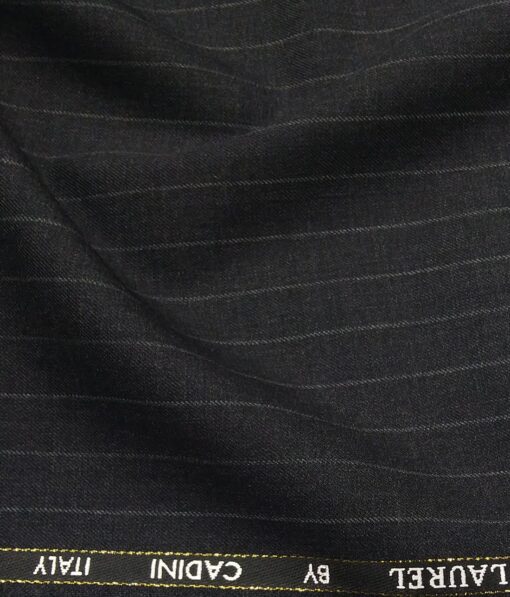 Cadini Italy by Siyaram's 60% Merino Wool Super 140's Dark Grey Pin Stripes Unstitched Exotic Suit Fabric (3.25 Meter)