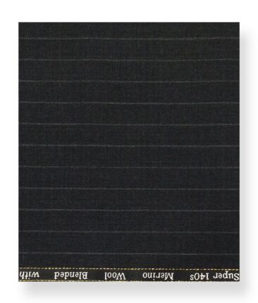 Cadini Italy by Siyaram's 60% Merino Wool Super 140's Dark Grey Pin Stripes Unstitched Exotic Suit Fabric (3.25 Meter)