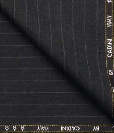 Cadini Italy by Siyaram's 60% Merino Wool Super 140's Dark Grey Pin Stripes Unstitched Exotic Suit Fabric (3.25 Meter)