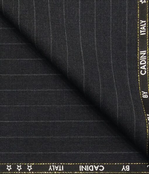 Cadini Italy by Siyaram's 60% Merino Wool Super 140's Dark Grey Pin Stripes Unstitched Exotic Suit Fabric (3.25 Meter)
