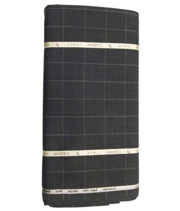 Cadini Italy by Siyaram's 60% Merino Wool Super 140's Grey & White Checks Unstitched Exotic Suit Fabric (3.25 Meter)