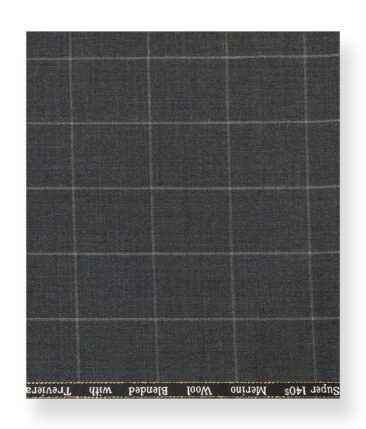 Cadini Italy by Siyaram's 60% Merino Wool Super 140's Grey & White Checks Unstitched Exotic Suit Fabric (3.25 Meter)
