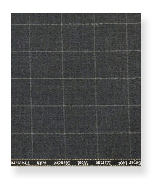 Cadini Italy by Siyaram's 60% Merino Wool Super 140's Grey & White Checks Unstitched Exotic Suit Fabric (3.25 Meter)