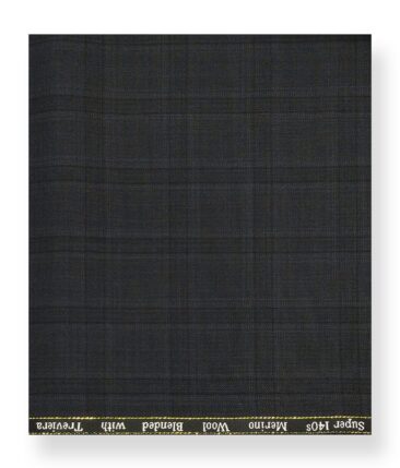 Cadini Italy by Siyaram's 60% Merino Wool Super 140's Smoke Grey Self Broad Checks Unstitched Exotic Suit Fabric (3.25 Meter)