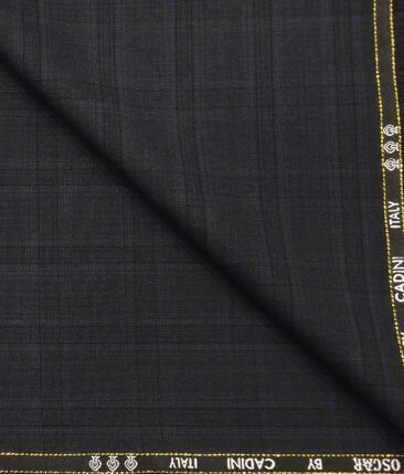 Cadini Italy by Siyaram's 60% Merino Wool Super 140's Smoke Grey Self Broad Checks Unstitched Exotic Suit Fabric (3.25 Meter)