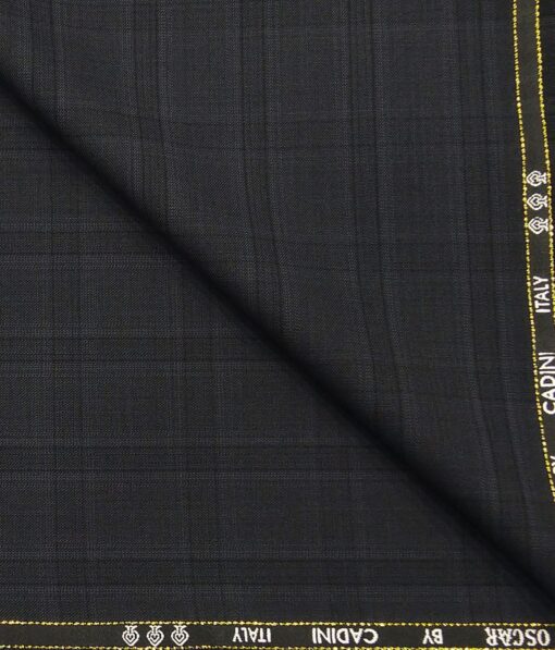 Cadini Italy by Siyaram's 60% Merino Wool Super 140's Smoke Grey Self Broad Checks Unstitched Exotic Suit Fabric (3.25 Meter)