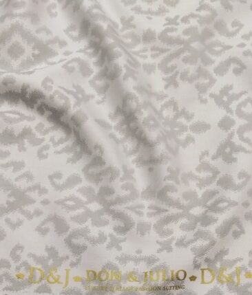 Don & Julio Light Silver Grey Damask Self Jacquard Unstitched Terry Rayon Bandhgala or Blazer Fabric