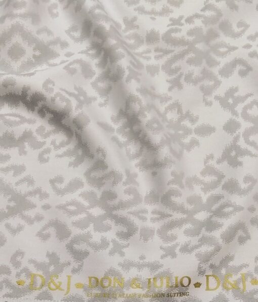 Don & Julio Light Silver Grey Damask Self Jacquard Unstitched Terry Rayon Bandhgala or Blazer Fabric