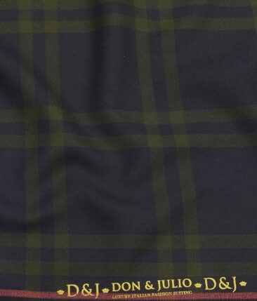 Don & Julio Dark Navy Blue & Green Broad Checks Unstitched Thick Terry Rayon Blazer Fabric