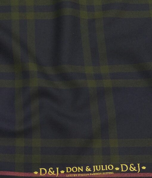 Don & Julio Dark Navy Blue & Green Broad Checks Unstitched Thick Terry Rayon Blazer Fabric