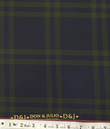 Don & Julio Dark Navy Blue & Green Broad Checks Unstitched Thick Terry Rayon Blazer Fabric