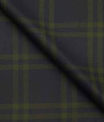 Don & Julio Dark Navy Blue & Green Broad Checks Unstitched Thick Terry Rayon Blazer Fabric