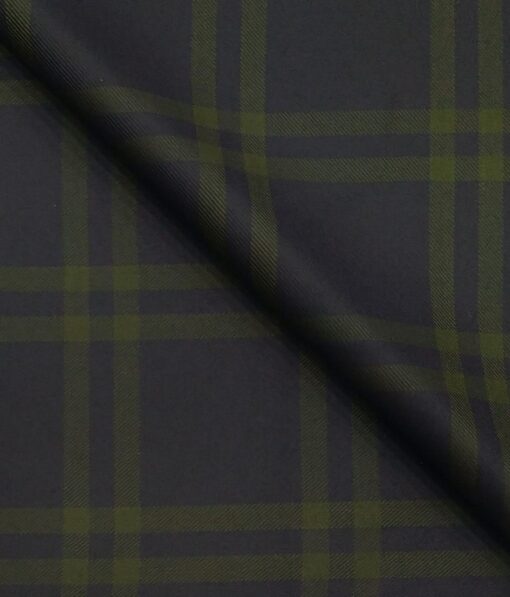 Don & Julio Dark Navy Blue & Green Broad Checks Unstitched Thick Terry Rayon Blazer Fabric