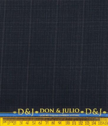 Don & Julio Dark Blue Self Checks Unstitched Terry Rayon Suiting Fabric