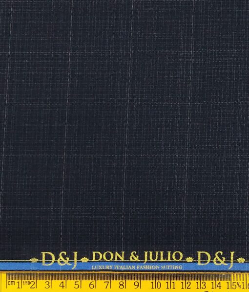 Don & Julio Dark Blue Self Checks Unstitched Terry Rayon Suiting Fabric