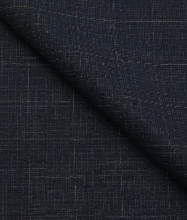 Don & Julio Dark Blue Self Checks Unstitched Terry Rayon Suiting Fabric