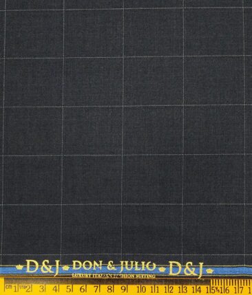 Don & Julio Dark Grey White Checks Unstitched Terry Rayon Suiting Fabric