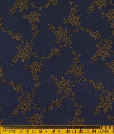 Exquisite Blue & Brown Floral Jacquard Unstitched Terry Rayon Blazer or Bandhgala Fabric