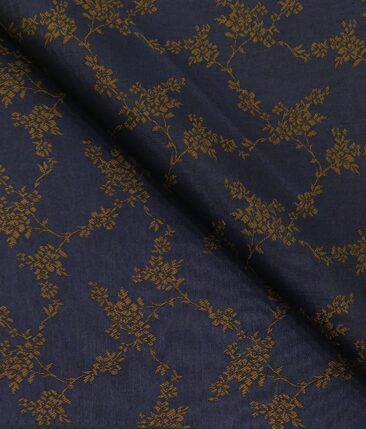 Exquisite Blue & Brown Floral Jacquard Unstitched Terry Rayon Blazer or Bandhgala Fabric