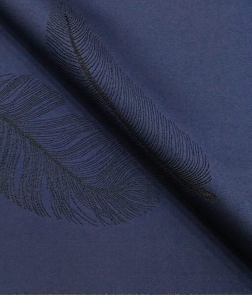 Exquisite Royal Blue Feather Embroidered Unstitched Terry Rayon Blazer or Bandhgala Fabric