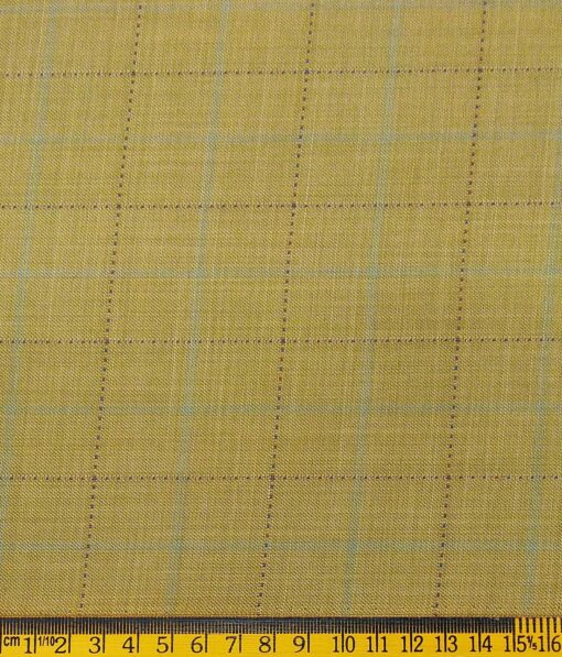 Fashion Flair Flaxen Yellow Self Checks Unstitched Terry Rayon Suiting Fabric