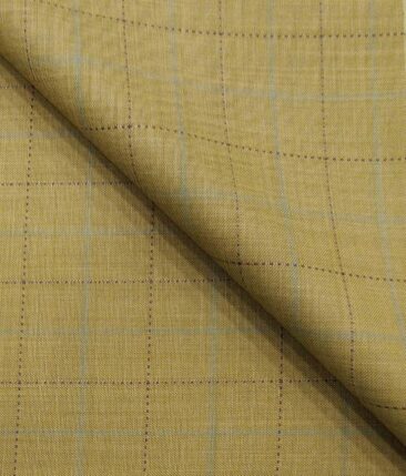 Fashion Flair Flaxen Yellow Self Checks Unstitched Terry Rayon Suiting Fabric