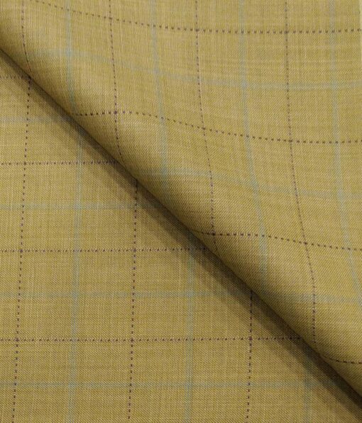Fashion Flair Flaxen Yellow Self Checks Unstitched Terry Rayon Suiting Fabric