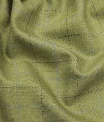 Fashion Flair Light Olive Green Self Checks Unstitched Terry Rayon Suiting Fabric