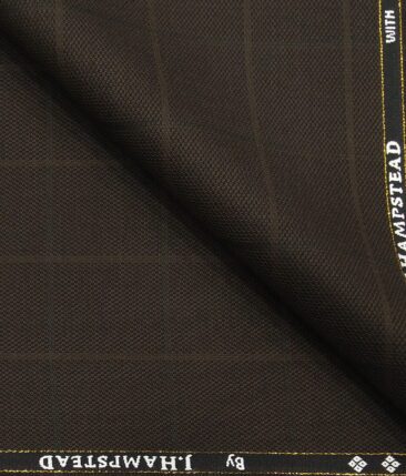 J.Hamsptead by Siyaram's 20% Merino Wool Super 90's Dark Brown Structured Cum Checks Unstitched Suiting Fabric