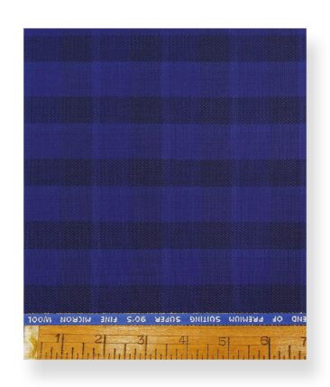 J.Hamsptead by Siyaram's 20% Merino Wool Super 90's Dark Royal Blue Broad Checks Unstitched Suiting Fabric