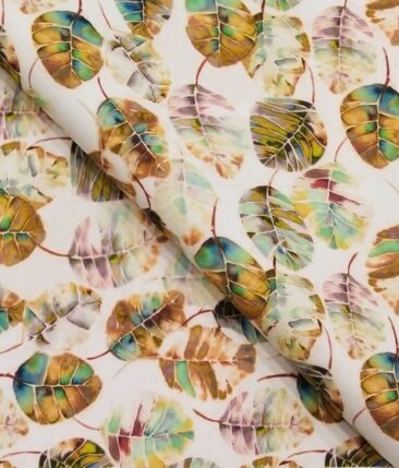 Nemesis Off White Multicolor Floral Printed Unstitched Terry Rayon Blazer or Bandhgala Fabric