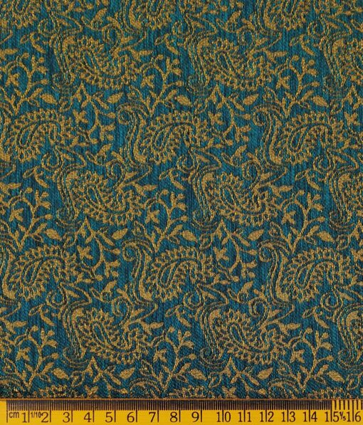 Nemesis Pine Green & Gold Jacquard Unstitched Terry Rayon Blazer or Bandhgala Fabric