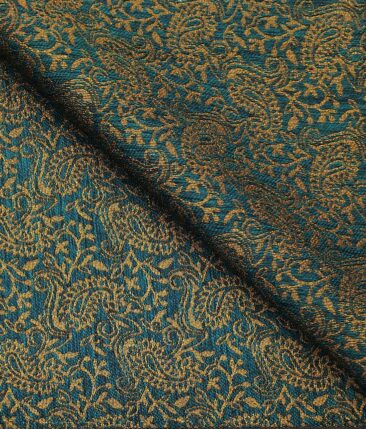 Nemesis Pine Green & Gold Jacquard Unstitched Terry Rayon Blazer or Bandhgala Fabric