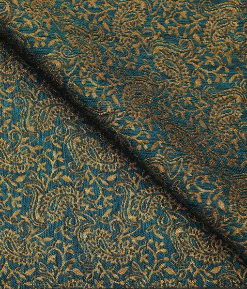Nemesis Pine Green & Gold Jacquard Unstitched Terry Rayon Blazer or Bandhgala Fabric