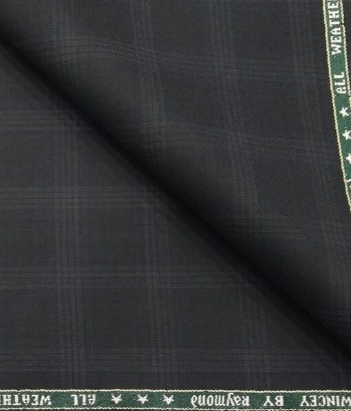 Raymond Dark Greenish Grey 35% Merino Wool Self Checks Unstitched Suit Fabric (3.25 Meter)