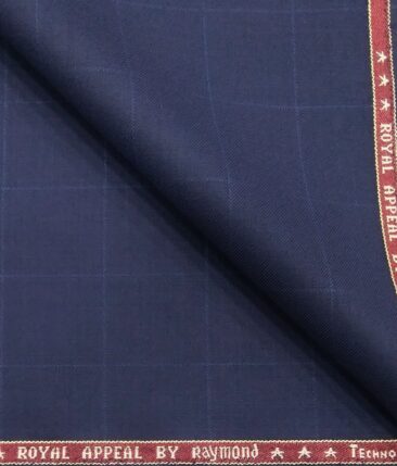 Raymond Royal Blue 35% Merino Wool Broad Checks Unstitched Techno Smart Suit Fabric (3.25 Meter)