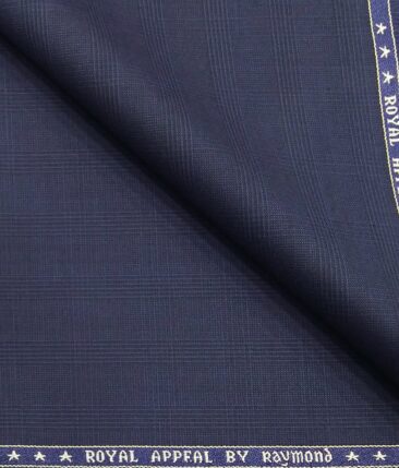 Raymond Royal Blue 35% Merino Wool Self Checks Unstitched Suit Techno Smart Fabric (3.25 Meter)