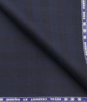 Raymond Dark Navy Blue 35% Merino Wool Super 70's Self Checks Unstitched Suit Fabric (3.25 Meter)