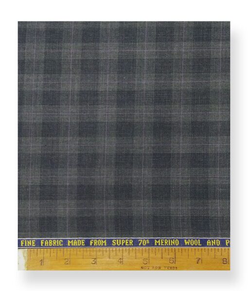 Raymond Worsted Grey 35% Merino Wool Super 70's Self & Mauve Checks Unstitched Suit Fabric (3.25 Meter)