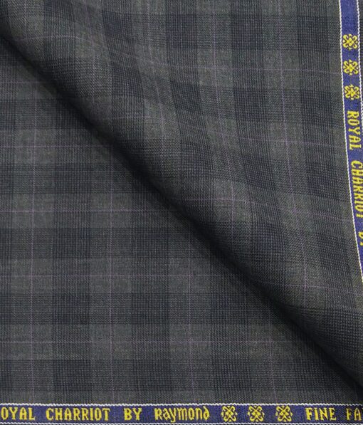 Raymond Worsted Grey 35% Merino Wool Super 70's Self & Mauve Checks Unstitched Suit Fabric (3.25 Meter)