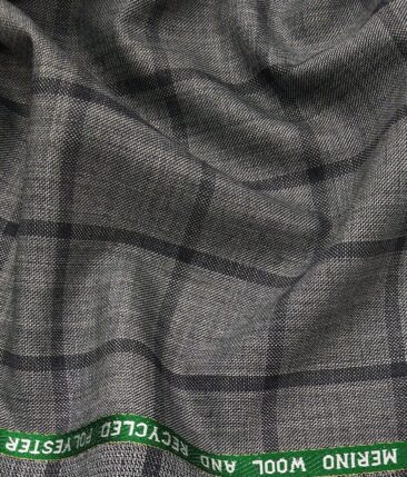 Raymond Grey & Black 35% Merino Wool Broad Checks Unstitched Suiting Fabric