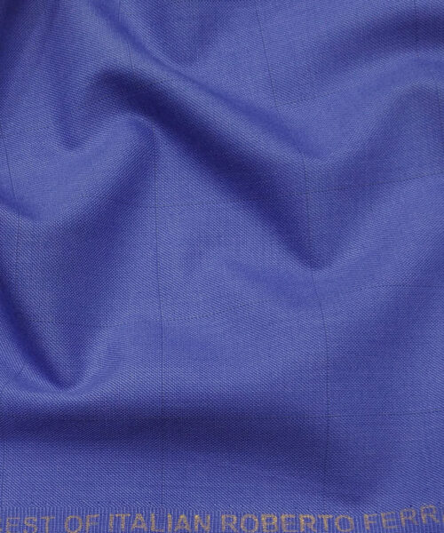 Roberto Ferrari Azure Blue Self Checks Unstitched Terry Rayon Suiting Fabric